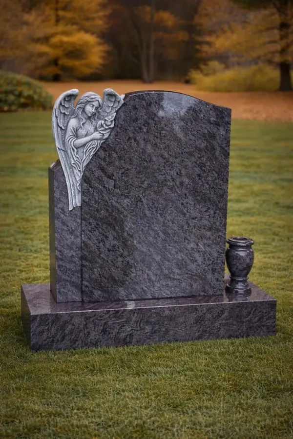 Angel Corner Upright Granite Headstone