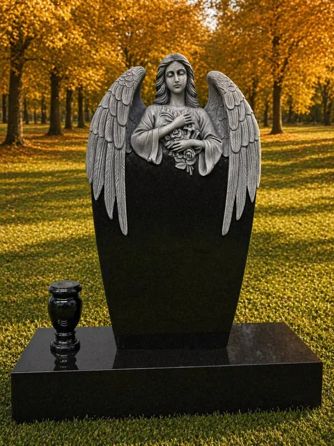 Angel Embrace Upright Headstone