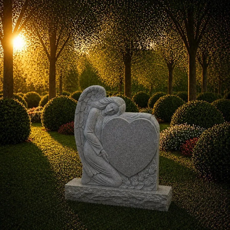 Angel & Heart Granite Headstone 22 x 3 x 26