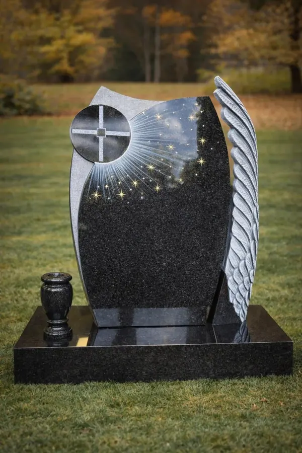 Angel Wing Cross Granite Headstone 18 x 6 x 36