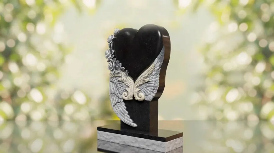 Angel Wings Heart Headstone view 2