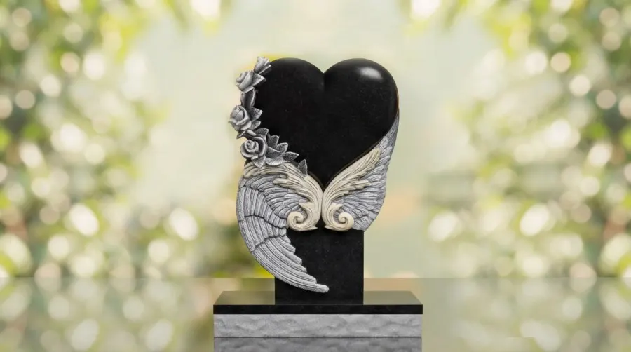 Angel Wings Heart Headstone