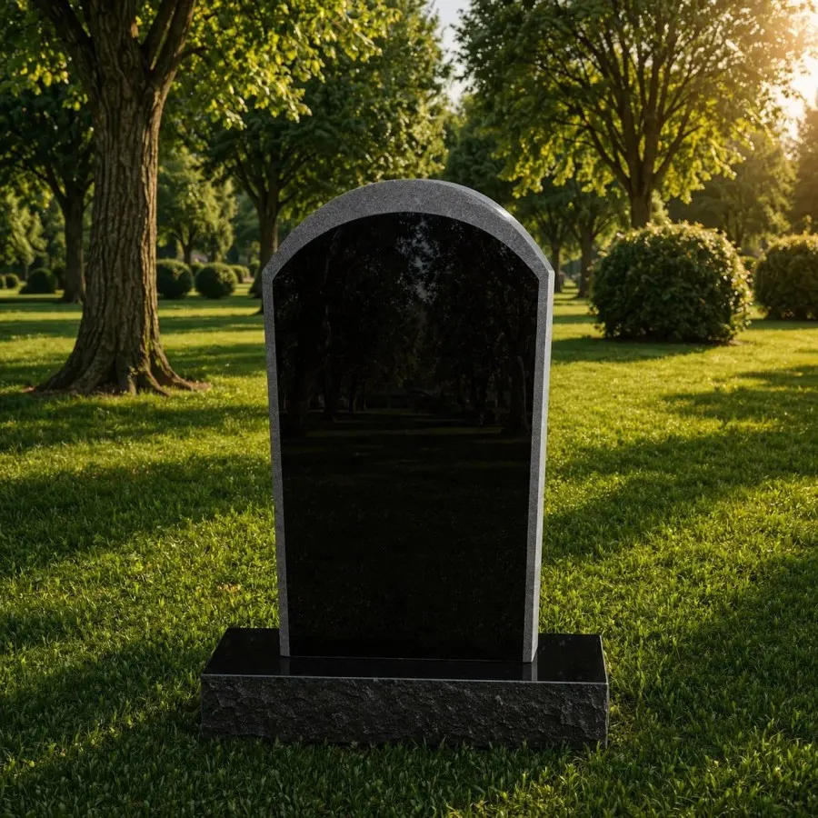Arched Top Upright Granite Headstone 16 x 3 x 28 — Design 2