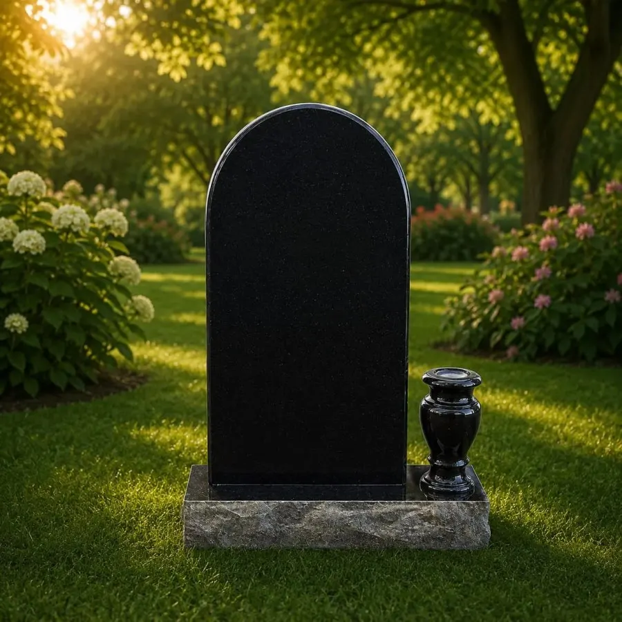 Arched Upright Granite Headstone with Vase