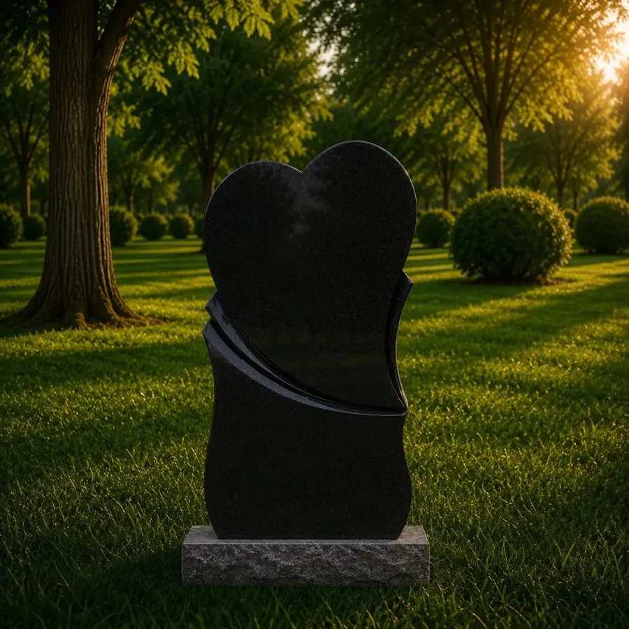 Black Granite Heart-Shaped Headstone 18 x 3 x 30