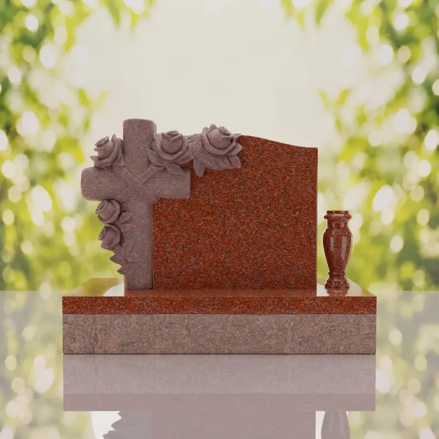 Carved Cross Upright Headstone with Rose Detail view 2