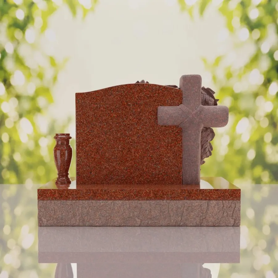 Carved Cross Upright Headstone with Rose Detail view 3