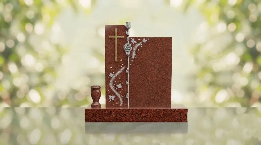 Upright Granite Headstone with Rose Column & Butterfly Wreath view 4