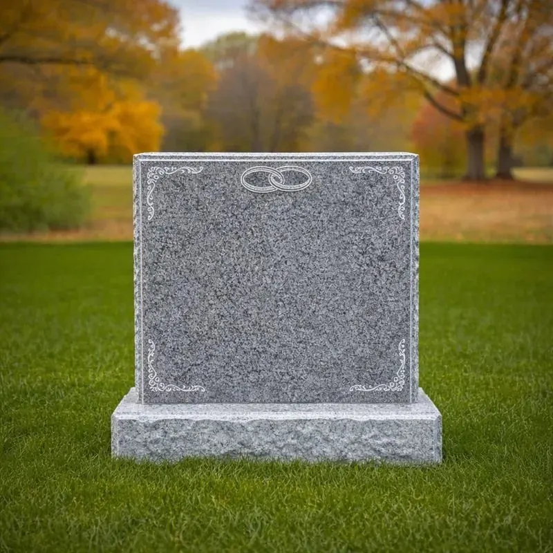 Classic Upright Granite Headstone with Corner Scrollwork