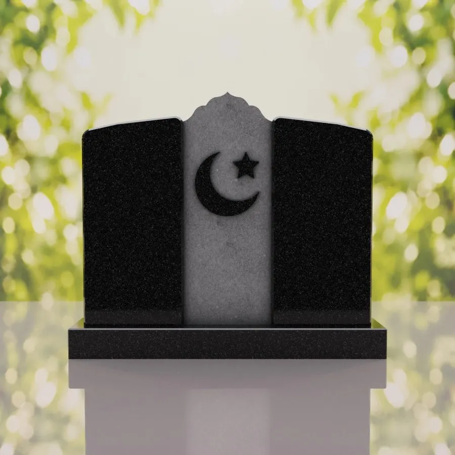Companion Islamic Granite Headstone with Crescent & Star view 2