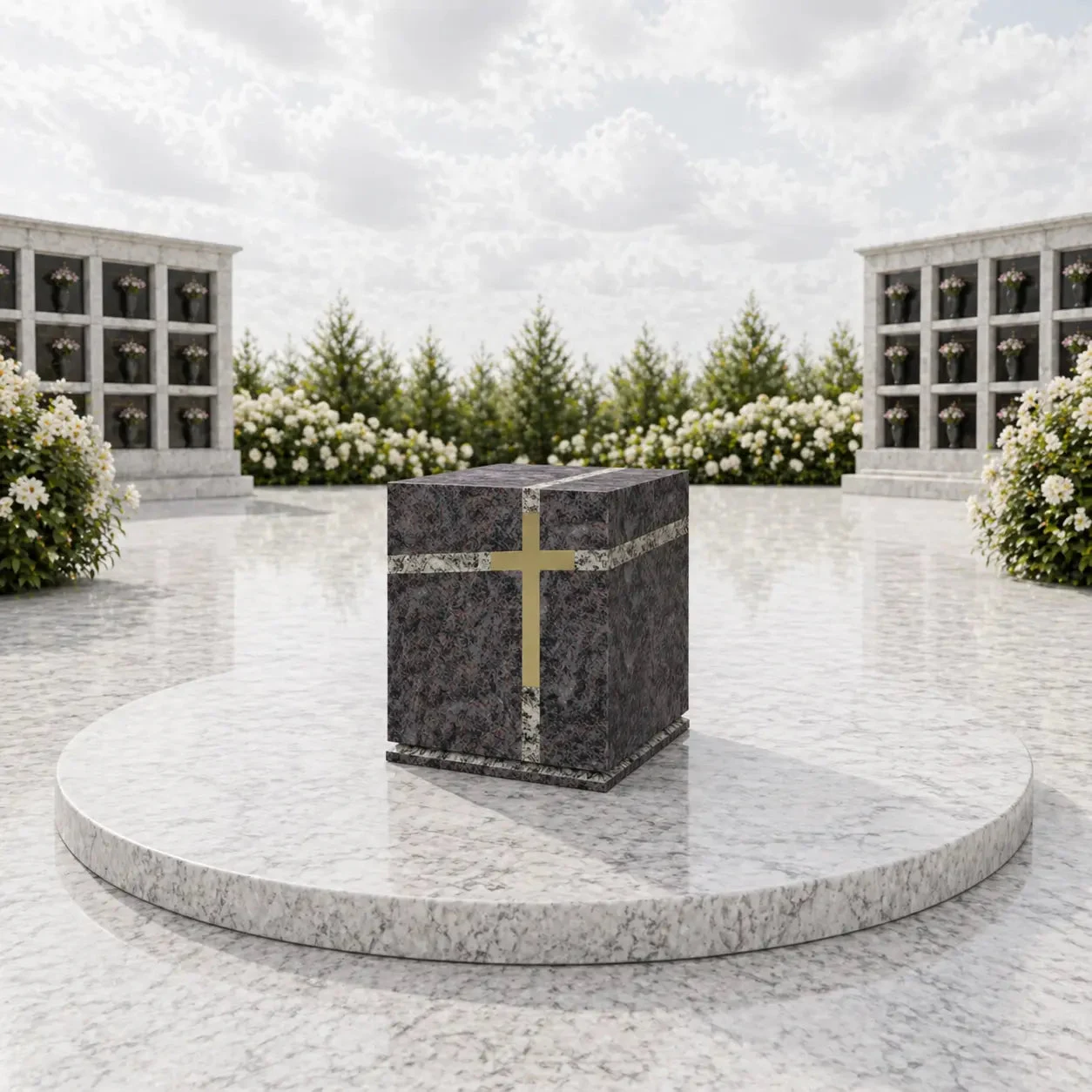 Cross Accent Granite Cremation Urn