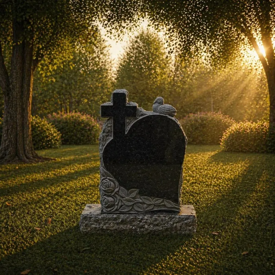 Cross & Dove Upright Granite Headstone