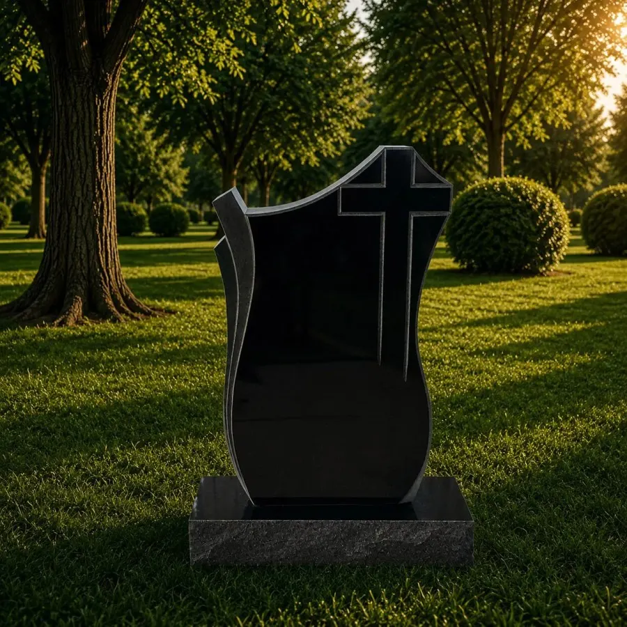 Cross Serpentine Shape Granite Headstone 16 x 3 x 26