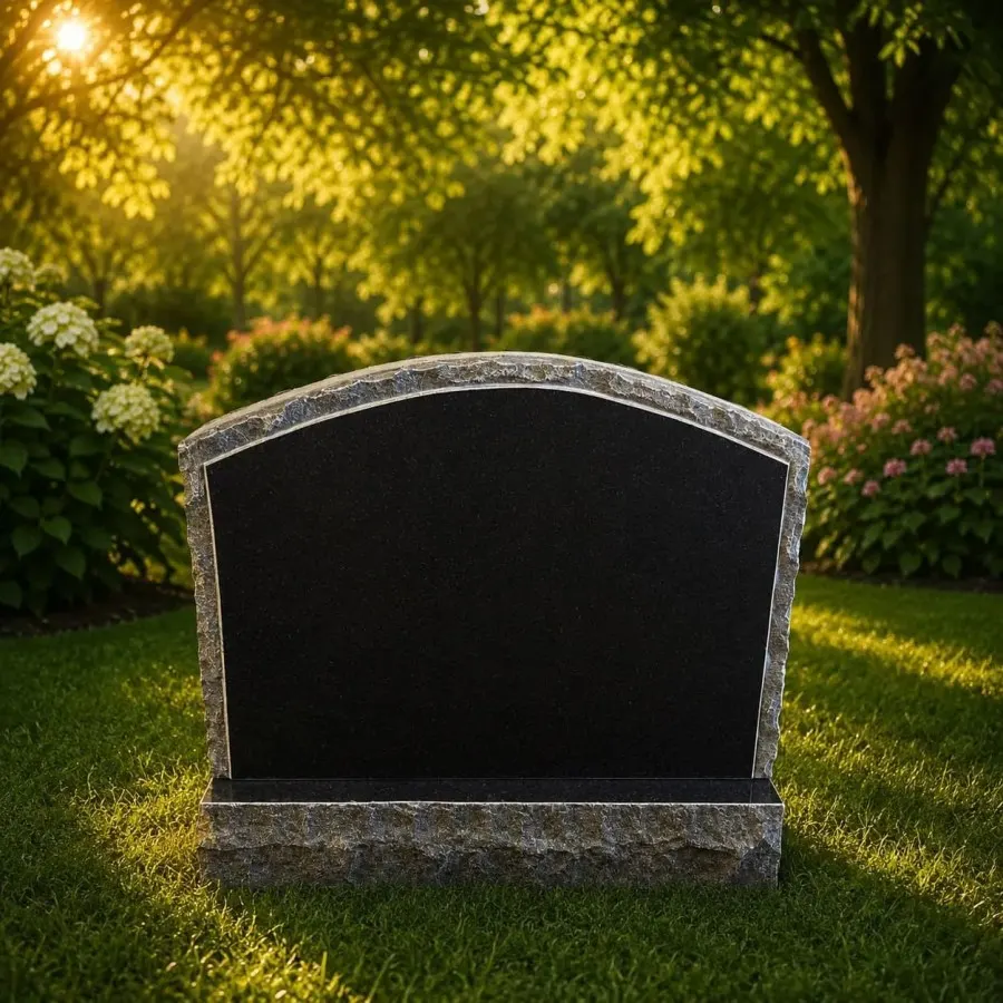 Curved-Top Rock-Edge Upright Headstone (curved top rock edge upright marker)