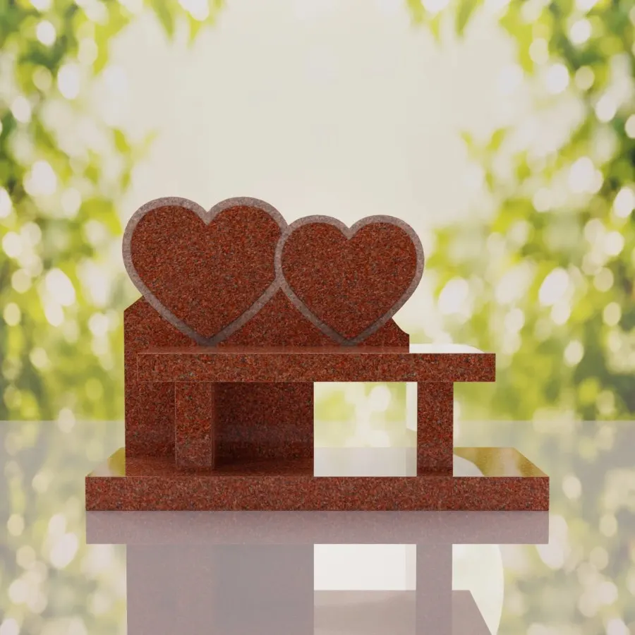 Double Heart Bench Headstone view 2