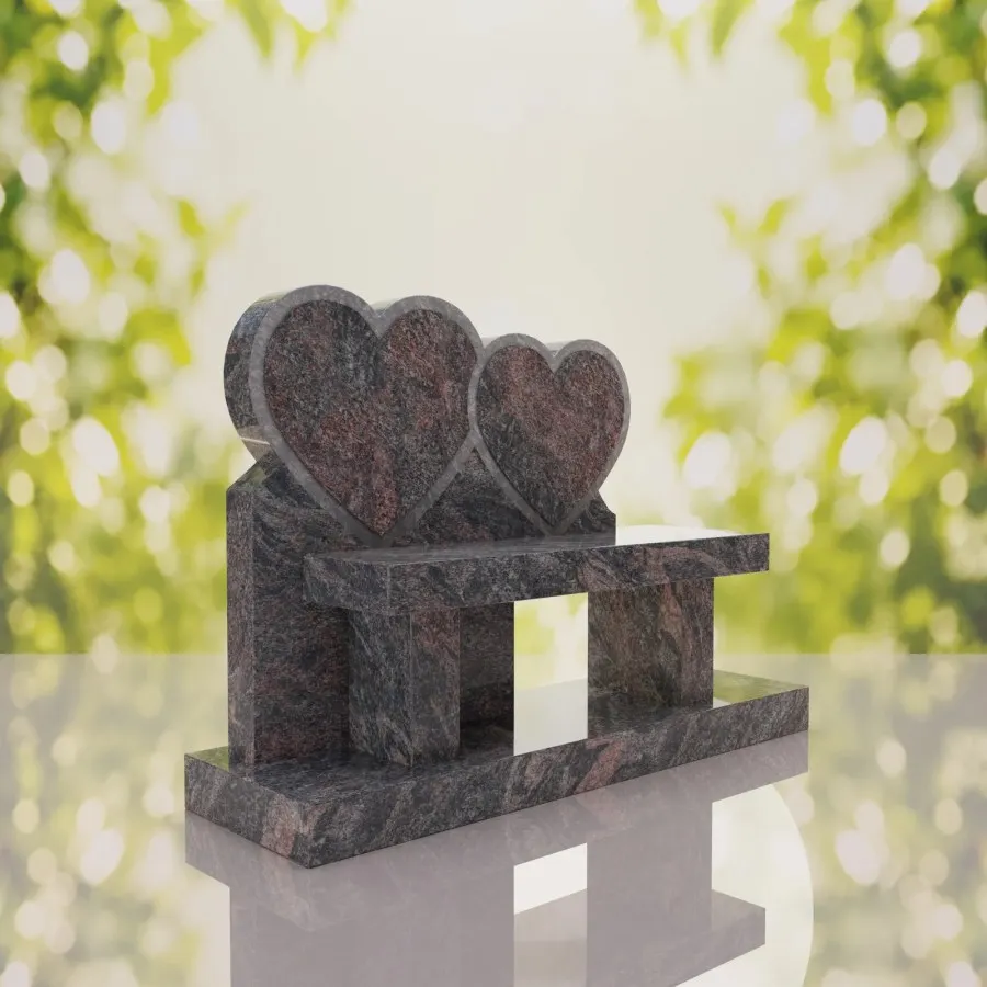 Double Heart Bench Headstone view 4