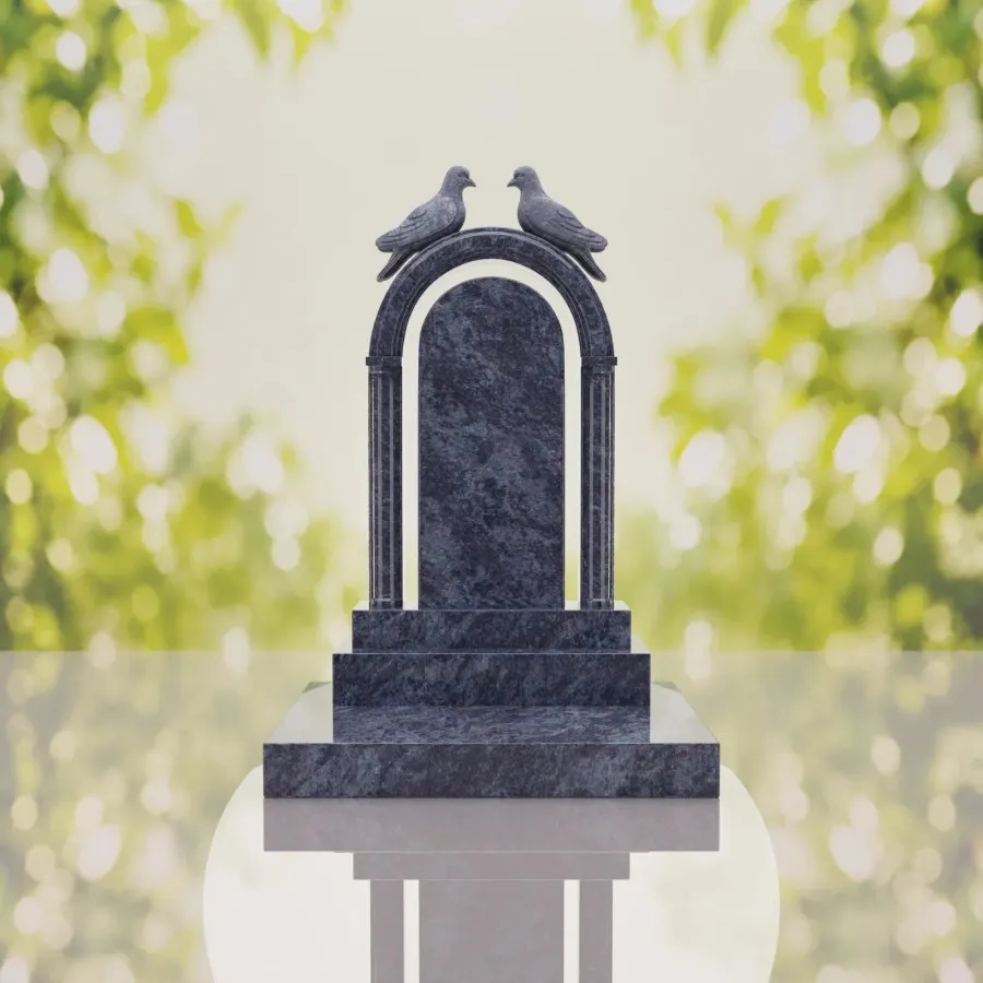 Arch Shape Granite Headstone with Doves view 2