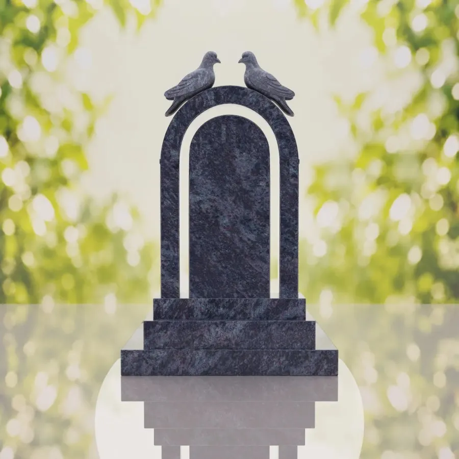 Arch Shape Granite Headstone with Doves view 3
