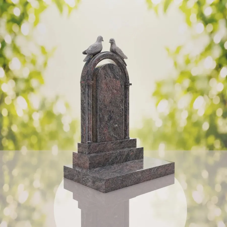 Arch Shape Granite Headstone with Doves view 4