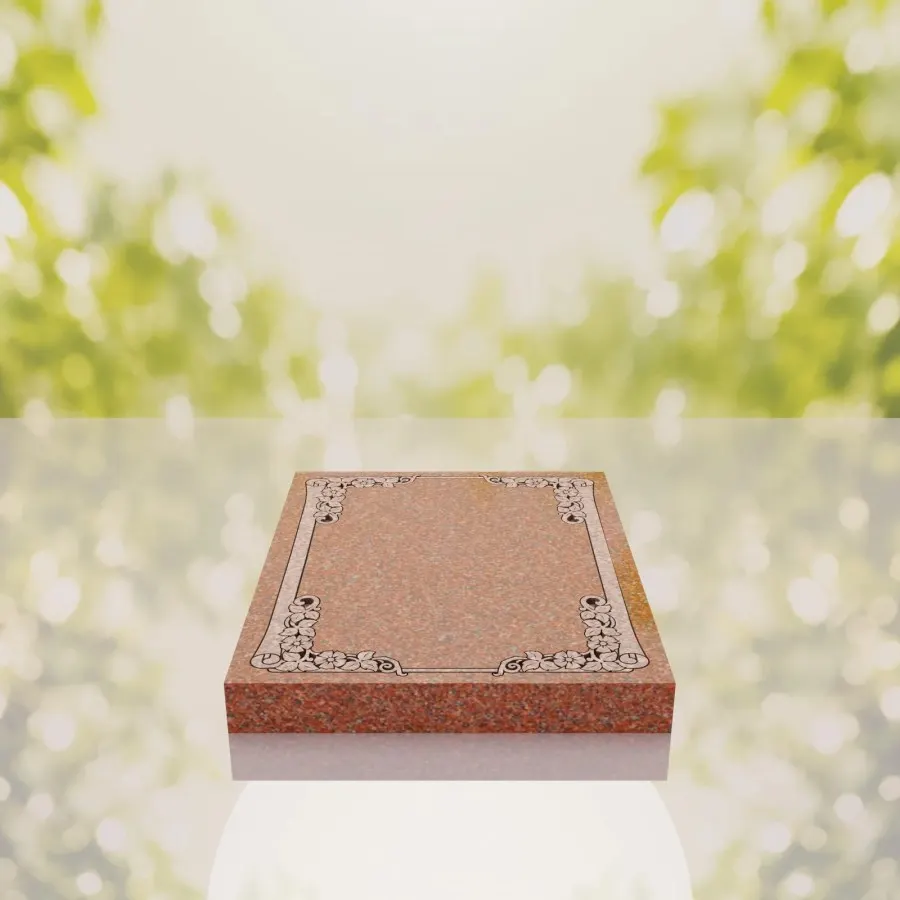 Floral Border Half Ledger Granite Memorial view 2