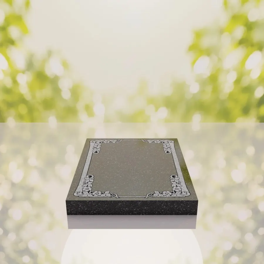 Floral Border Half Ledger Granite Memorial view 4