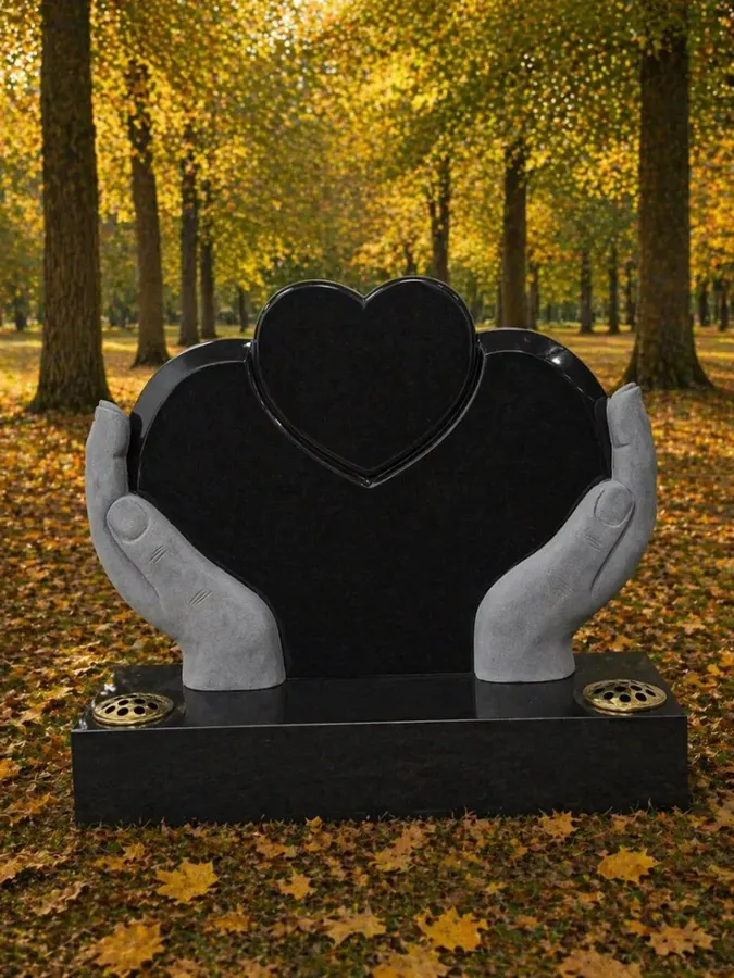Hands & Heart Shaped Companion Upright Granite Headstone