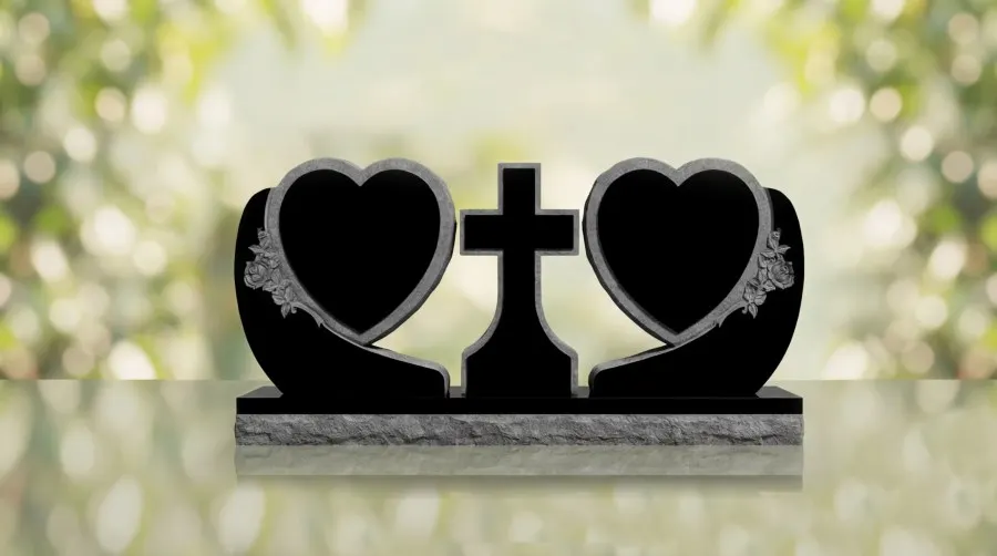 Heart Companion Headstone with Cross view 2