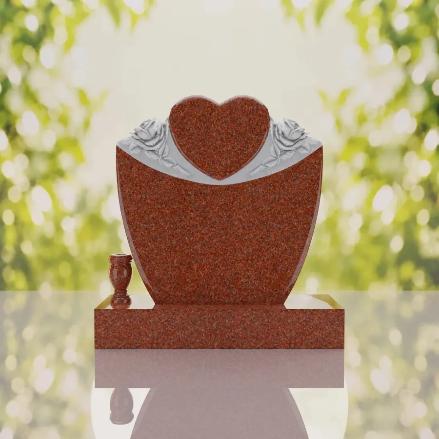 Heart & Roses Granite Headstone view 2