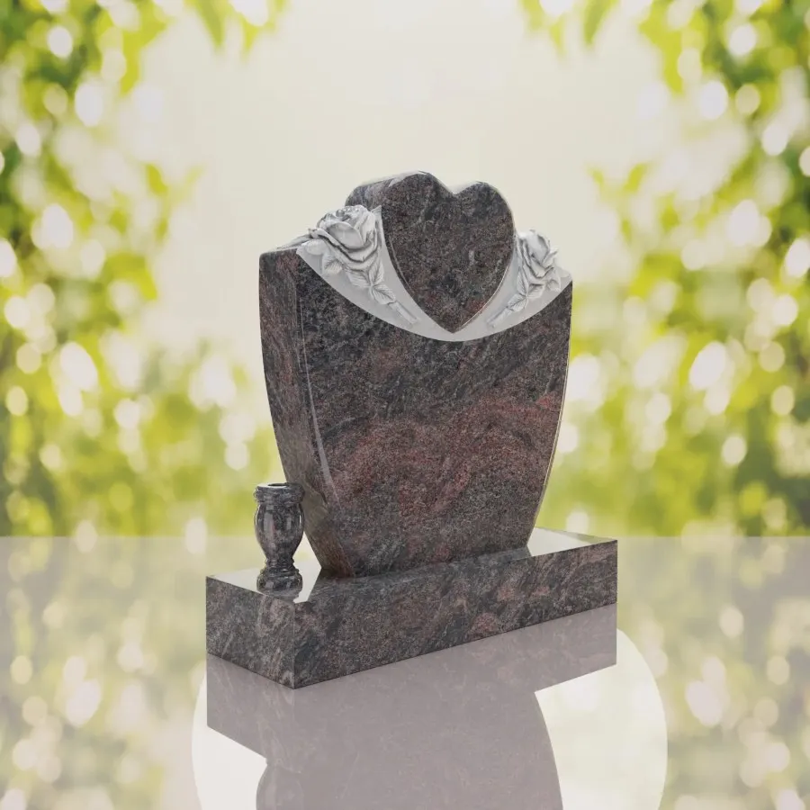 Heart & Roses Granite Headstone view 4