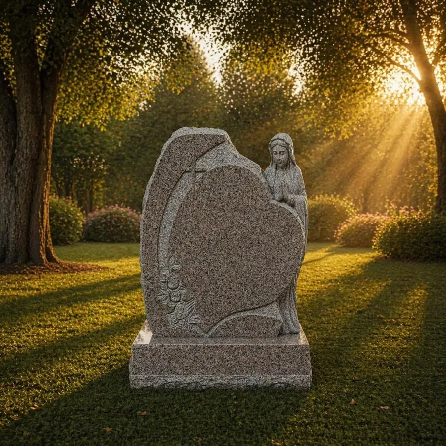 Heart Shape Upright Headstone with Madonna Design