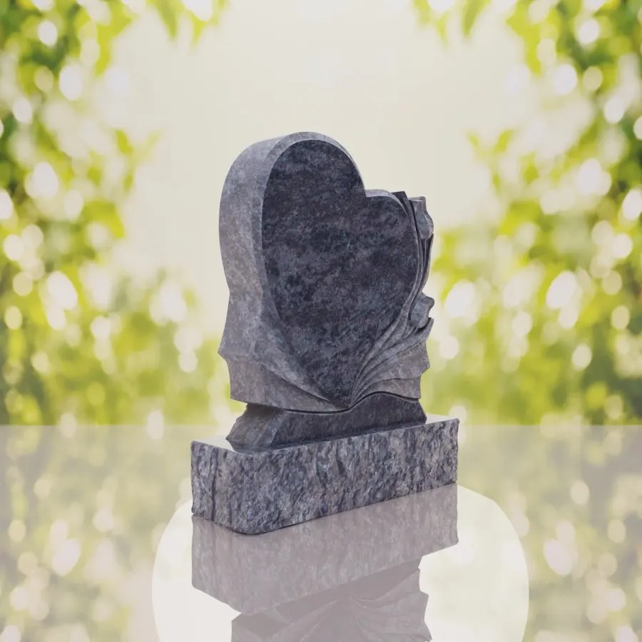 Heart-Shaped Granite Headstone with Calla Lily view 4