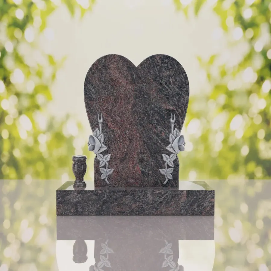 Heart Headstone with Laurel Leaves view 2