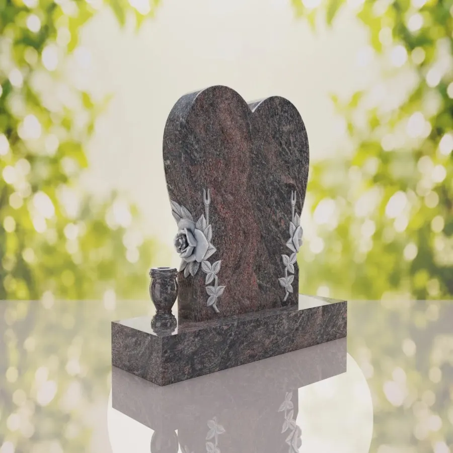 Heart Headstone with Laurel Leaves view 3
