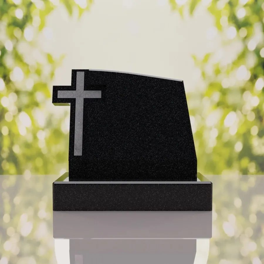 Integrated Cross Slant Granite Headstone view 2