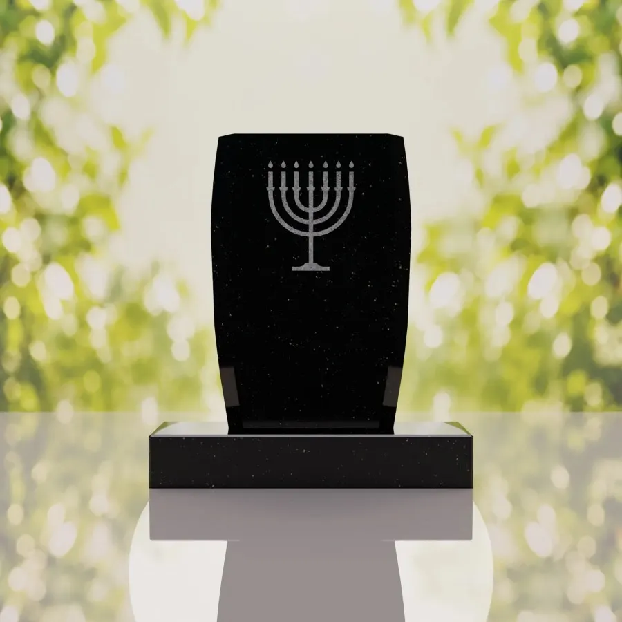 Jewish Menorah Granite Headstone view 2