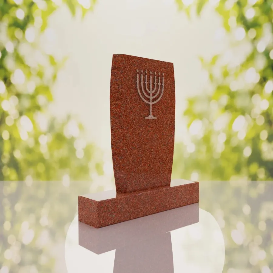 Jewish Menorah Granite Headstone view 4