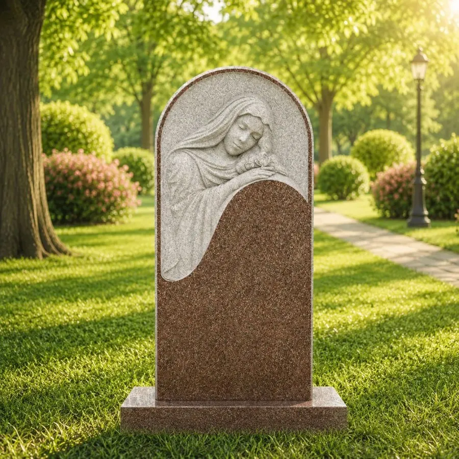 Madonna-Style Relief Upright Headstone
