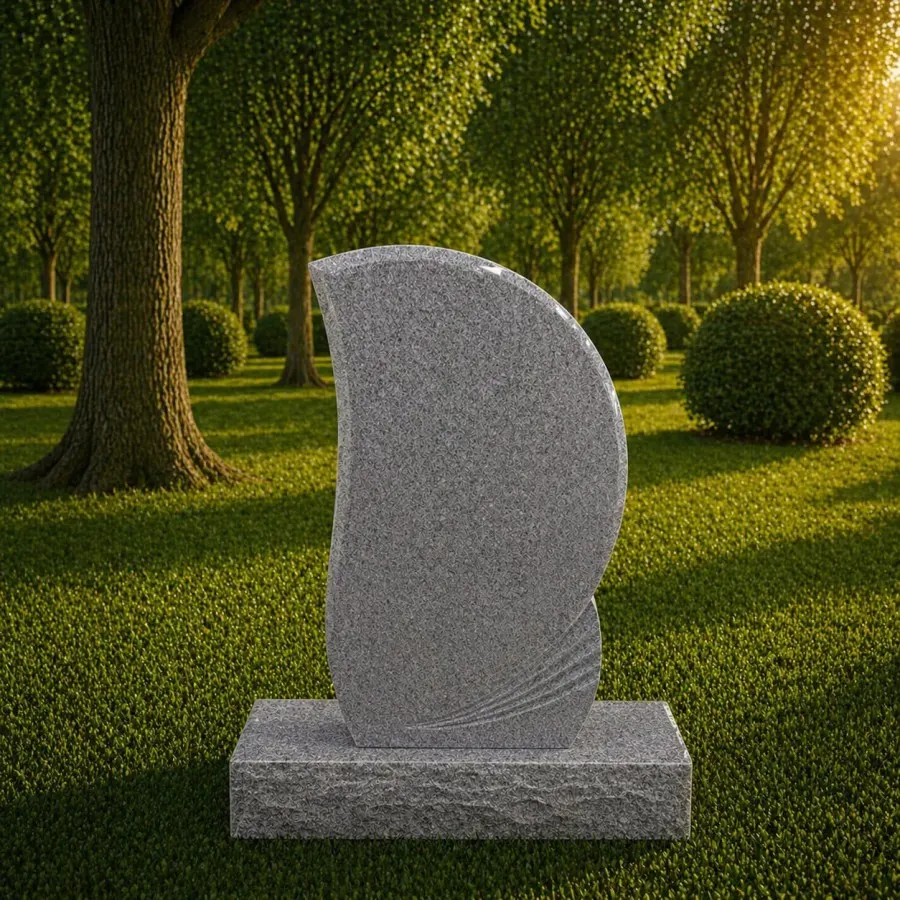 Modern Curved Granite Headstone 14 x 2 x 25 — Design 2