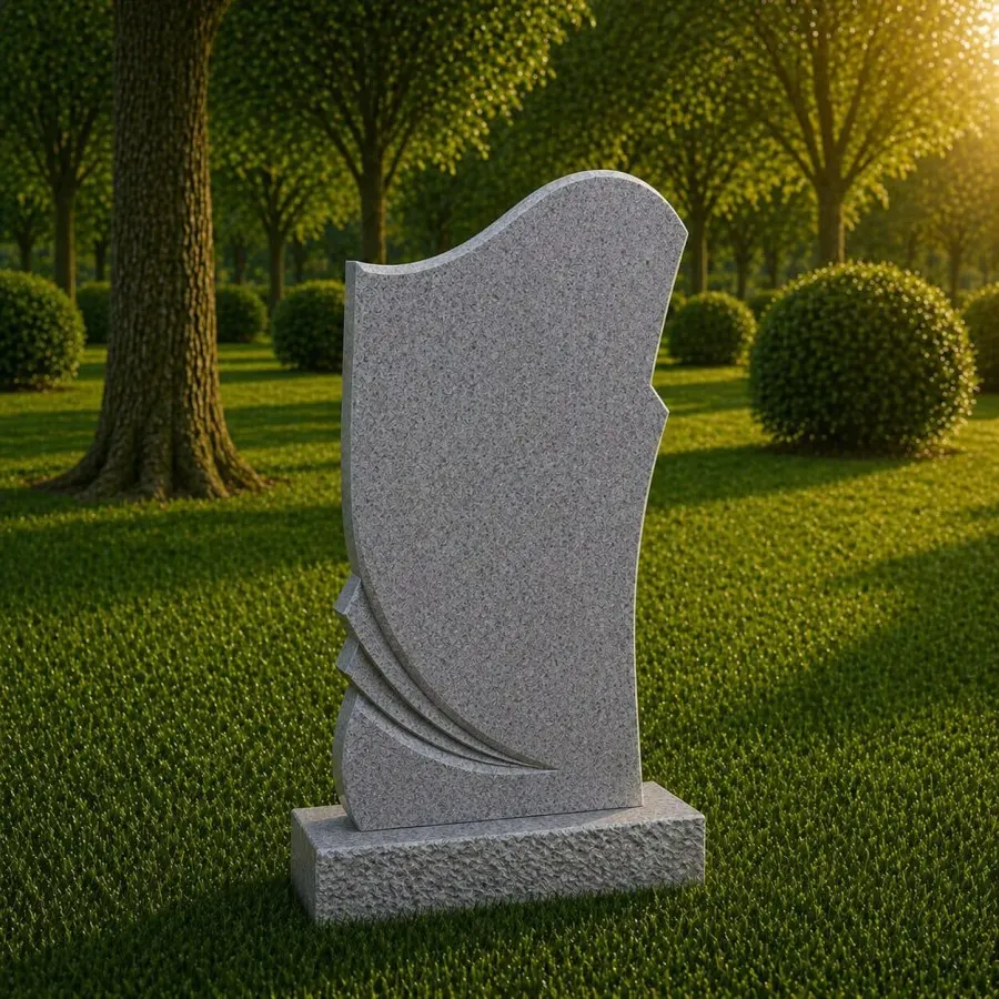 Modern Curved Upright Granite Headstone