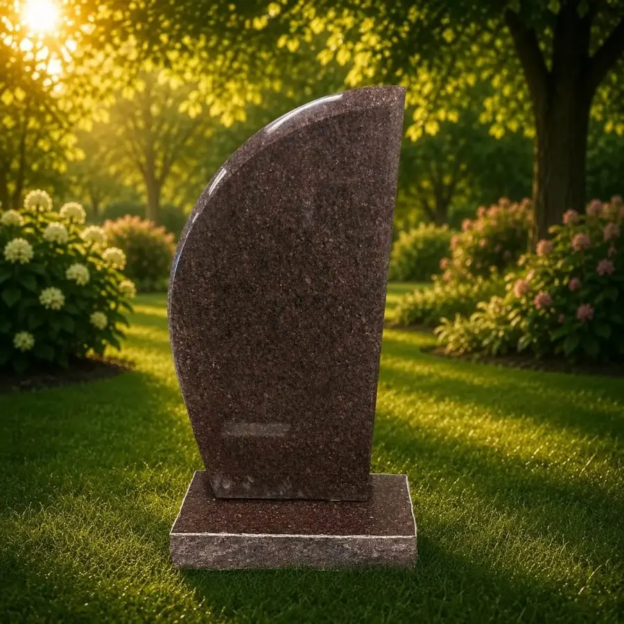 Modern Half-Round Upright Granite Headstone 24 x 3 x 47 — Design 2