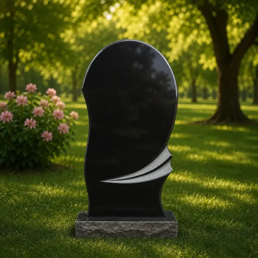 Modern Wave Granite Headstone
