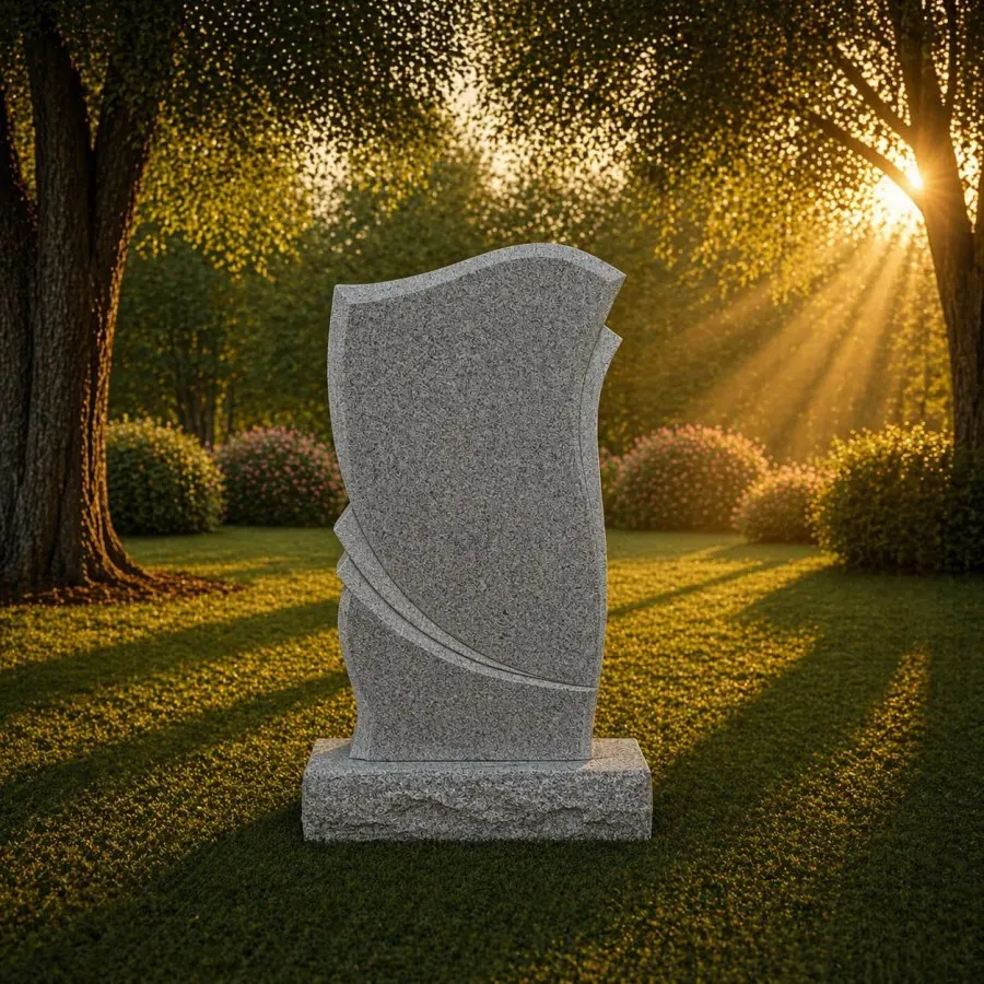 Modern Wave Shape Upright Granite Headstone 16 x 3 x 28