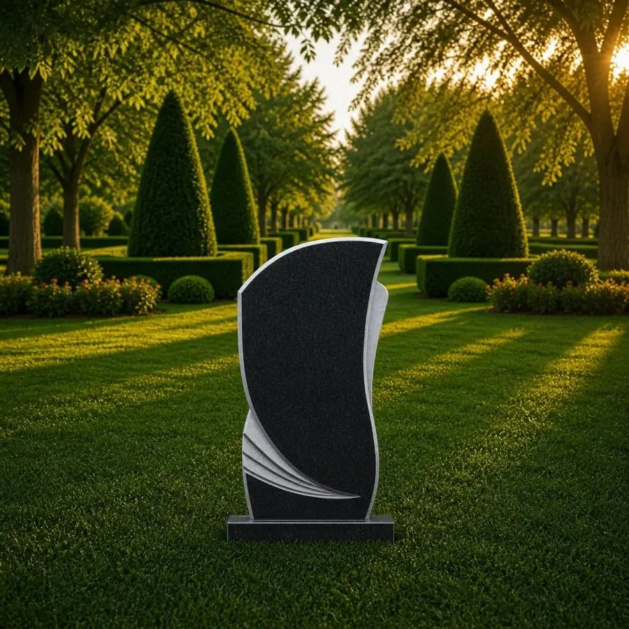Modern Wave Single Upright Granite Headstone