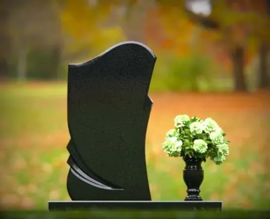 Modern Wave Upright Black Granite Headstone