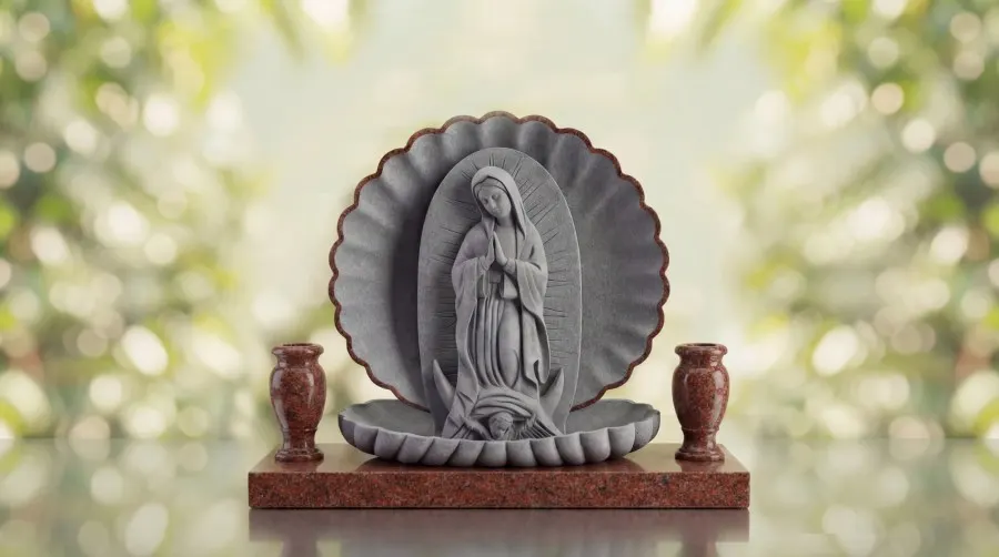 Our Lady of Guadalupe Shell Upright Headstone view 2