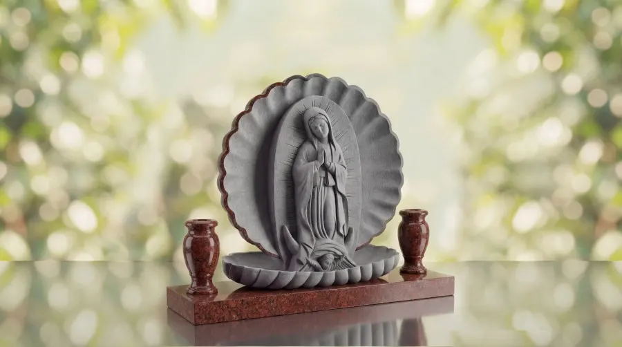 Our Lady of Guadalupe Shell Upright Headstone view 3