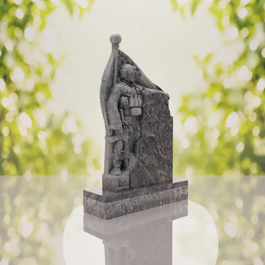 Patriotic Soldier Granite Memorial Headstone view 4