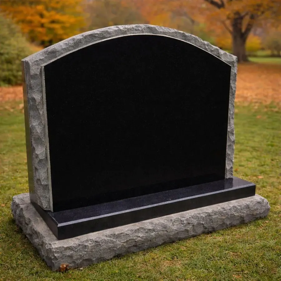 Rock-edge arch upright granite headstone