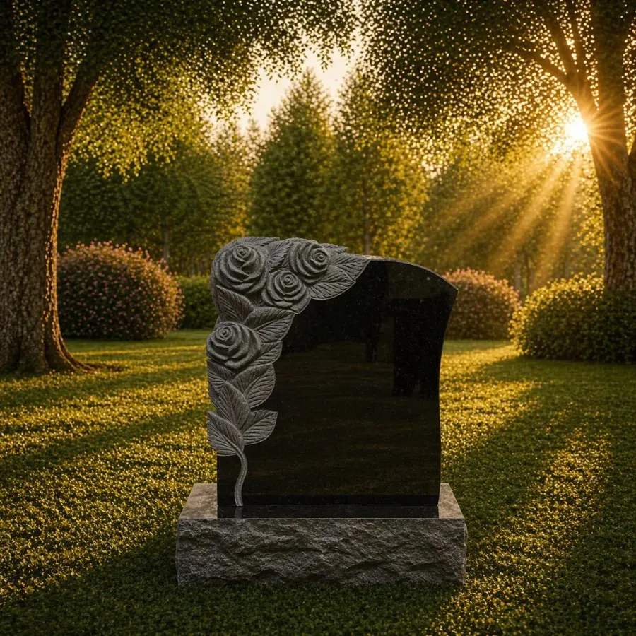 Rose Carved Upright Granite Headstone