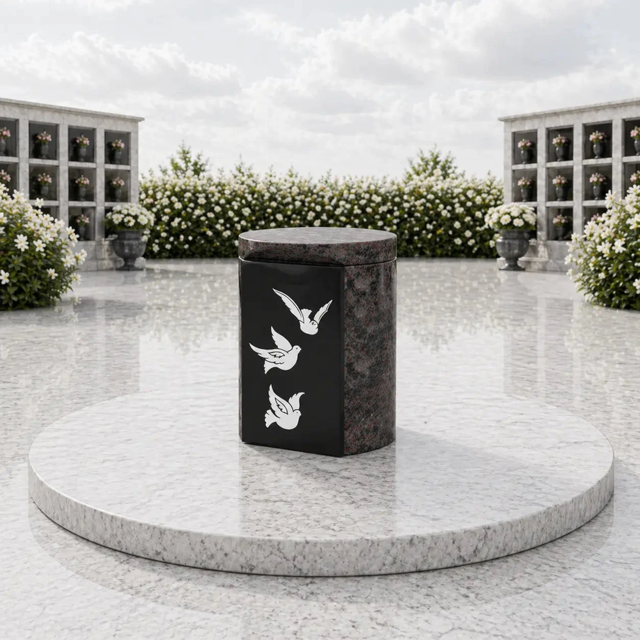 Round Granite Cremation Urn